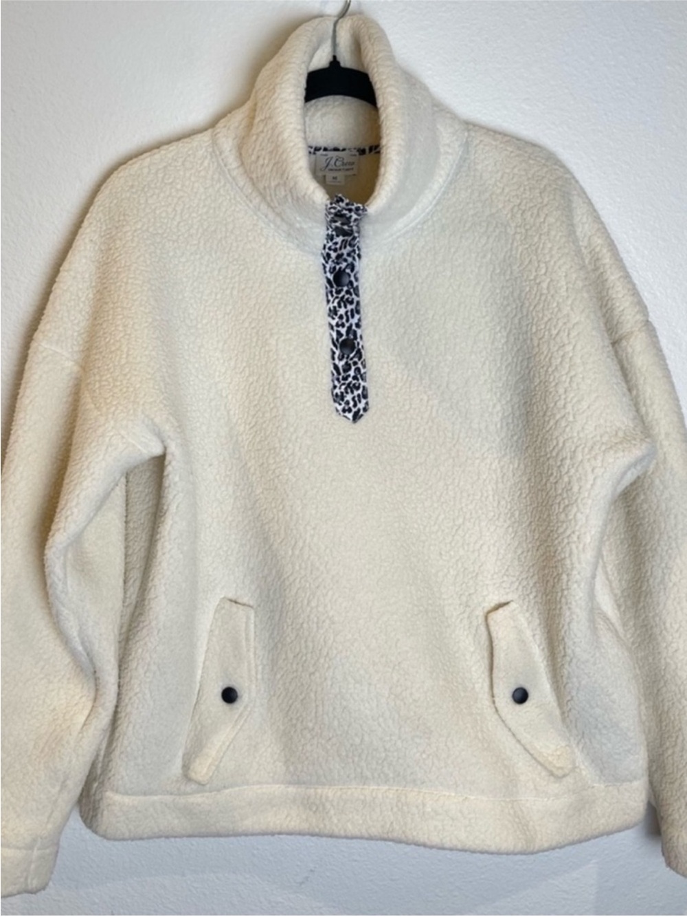 J. Crew Polartec® Sherpa Fleece Sweater Snap Collar Pullover Sweatshirt Medium